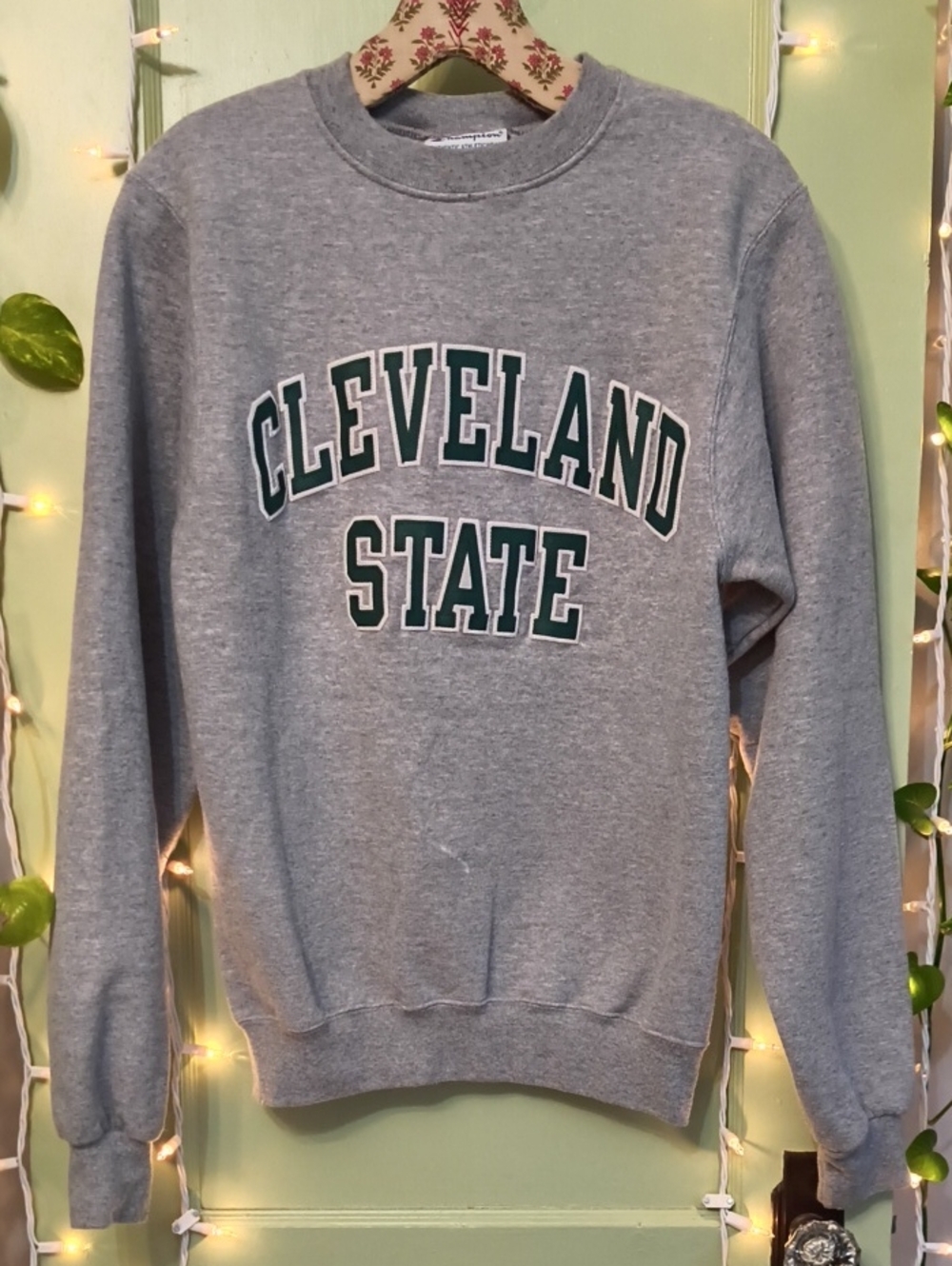 Women's Champion Cleveland State Green Grey White Crewneck Sweatshirt XS